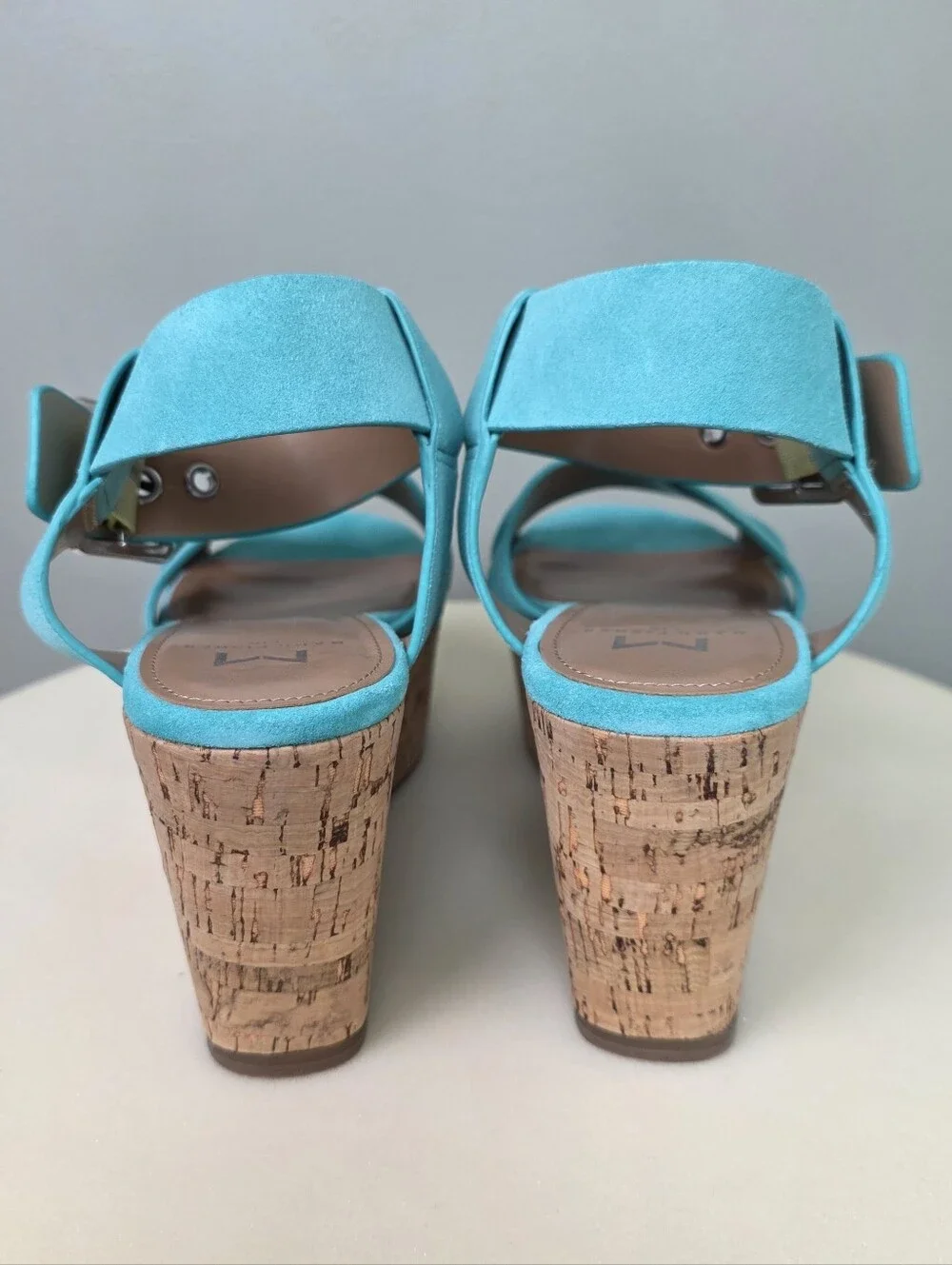 ​Marc Fisher LTD Cacie Light Green Suede Cork Platform Wedge Sandals Size 7.5 M